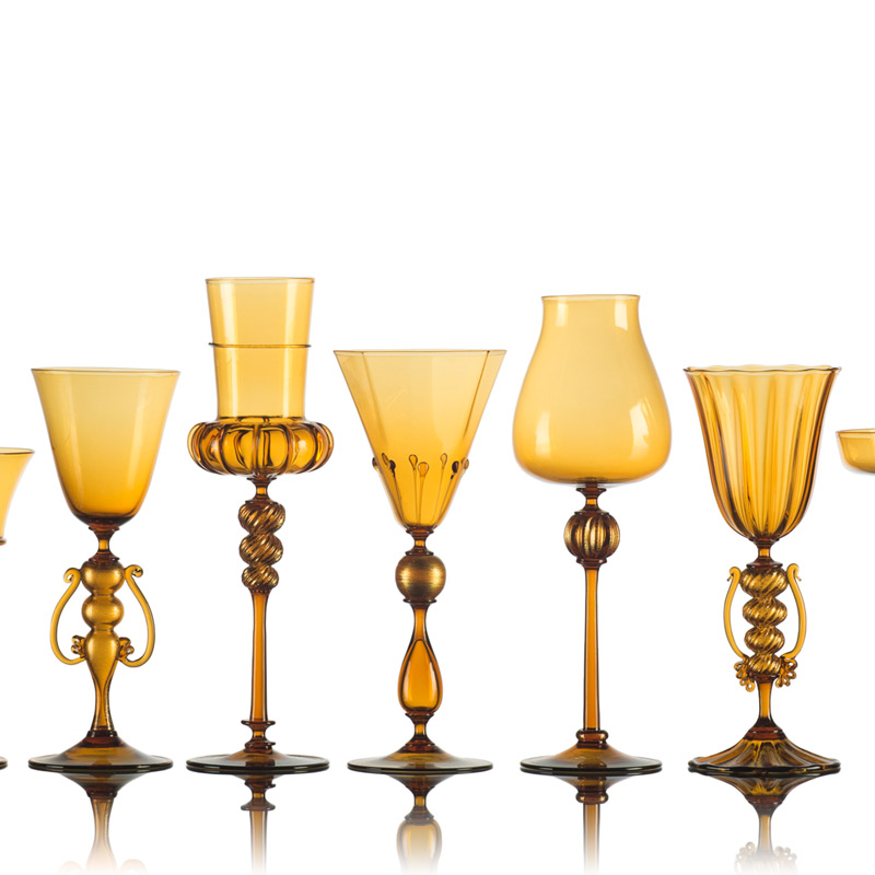 Amber Venetian Style Handblown Glass Goblets