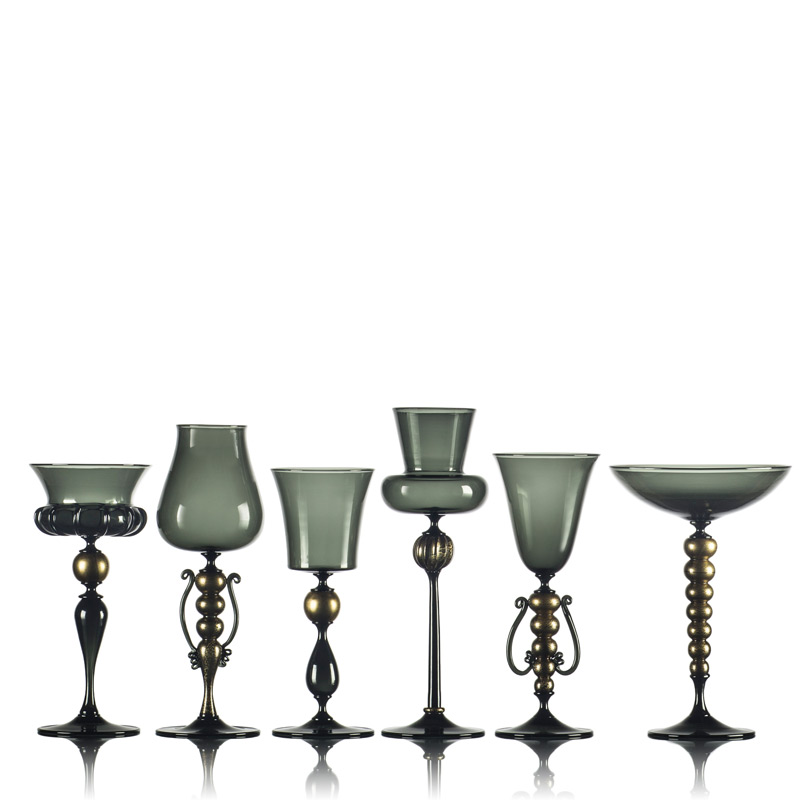 Grey Handblown Glass Contemporary Venetian Style Goblets