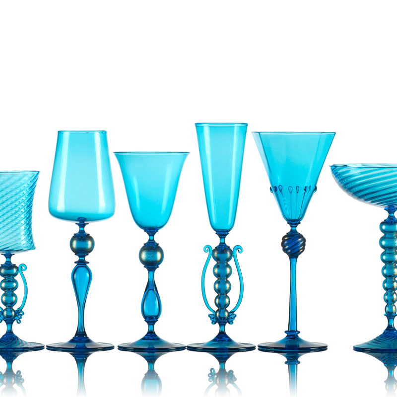 Vetro Vero Bright Blue Contemporary Venetian Style Goblets