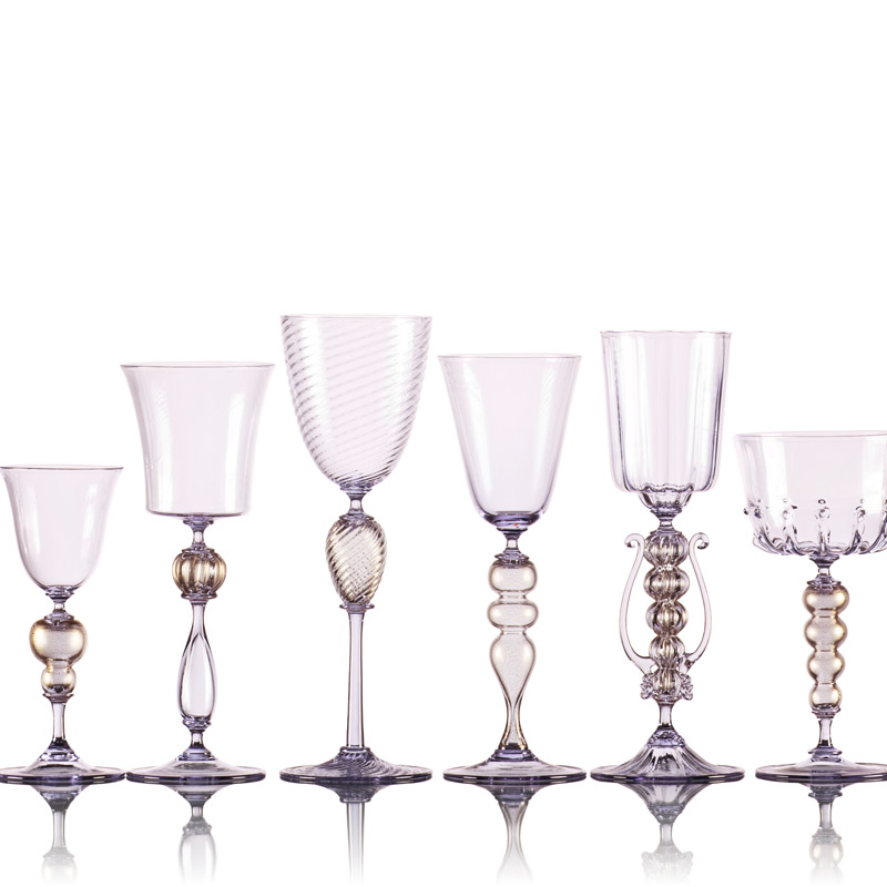 Neodymium Glass Lavender Venetian Style Handblown Glass Goblets