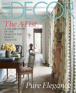 image of cover of Elle Decor magazine issue featuring glass bottles