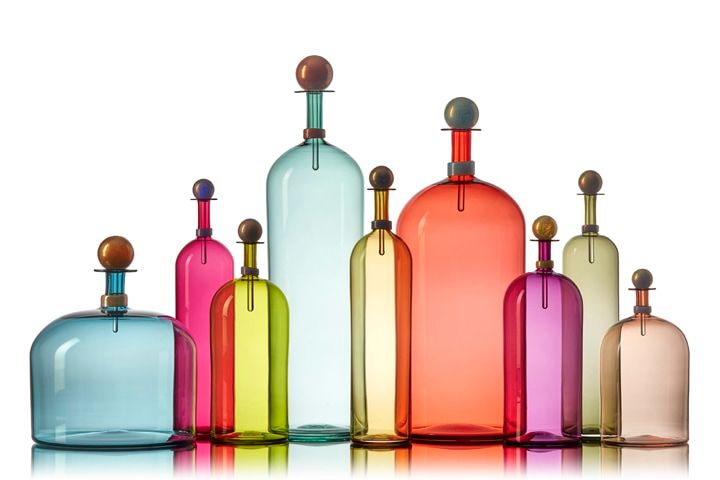 Vetro Vero: Contemporary Bottle Collection, colorful handblown glass bottles