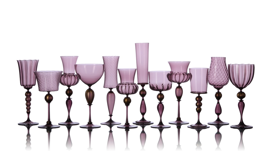 Michael Schunke, Purple Goblet Collection, www.vetrovero.com Venetian style, contemporary goblets, stemware